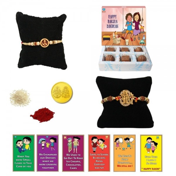 BOGATCHI 6 Chocolate Box 2 Rakhi Gold Coin Roli Chawal and Story Card E | Rakhi gifts | Rakhi with Gift Combo 